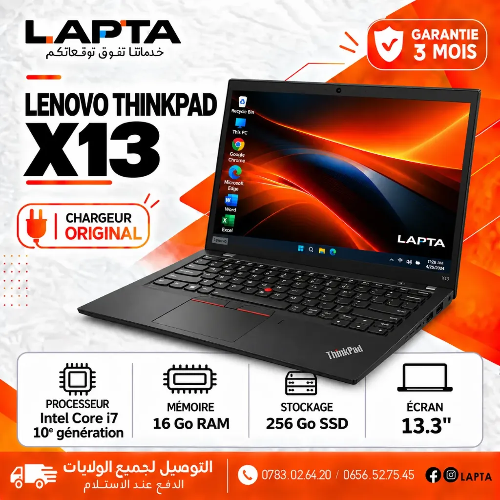 LAPTOP LENOVO X13 I7 10EME/16/256SSD 13.3P