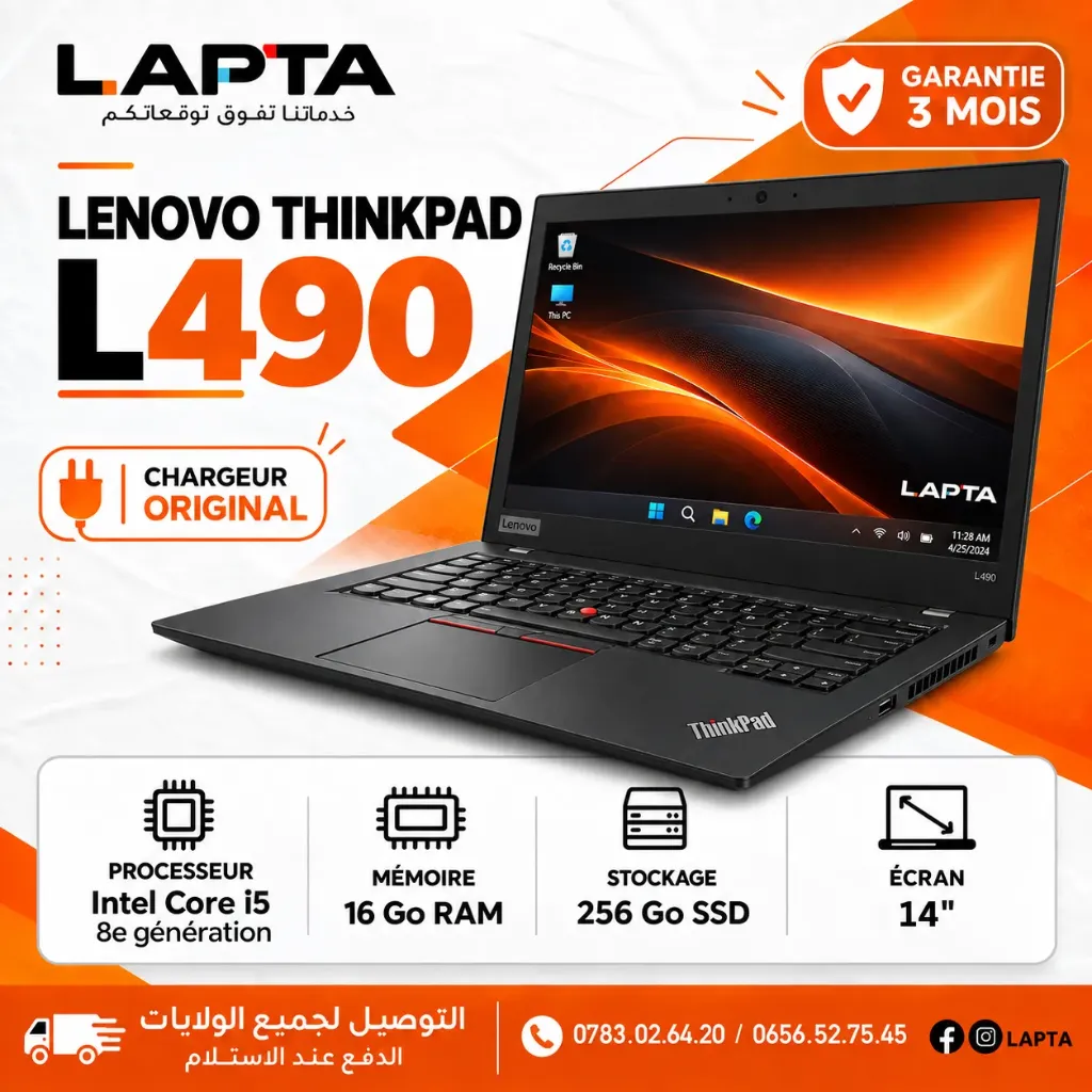 LAPTOP LENOVO L490 I5 8EME/16/256 14P
